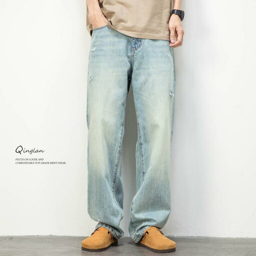 デニムパンツ メンズ ダメージ加工 クラッシュ加工 ウォッシュ加工 ストレート ルーズ ワイドシルエット 薄手 夏物 コットン リヨセル アメリカンカジュアル ビッグサイズ ブルー カジュアル デニムパンツ メンズ ダメージ加工 クラッシュ加工 ウォッシュ加工 ストレート ルーズ ワイドシルエット 薄手 夏物 コットン リヨセル アメリカンカジュアル ビッグサイズ ブルー カジュアル