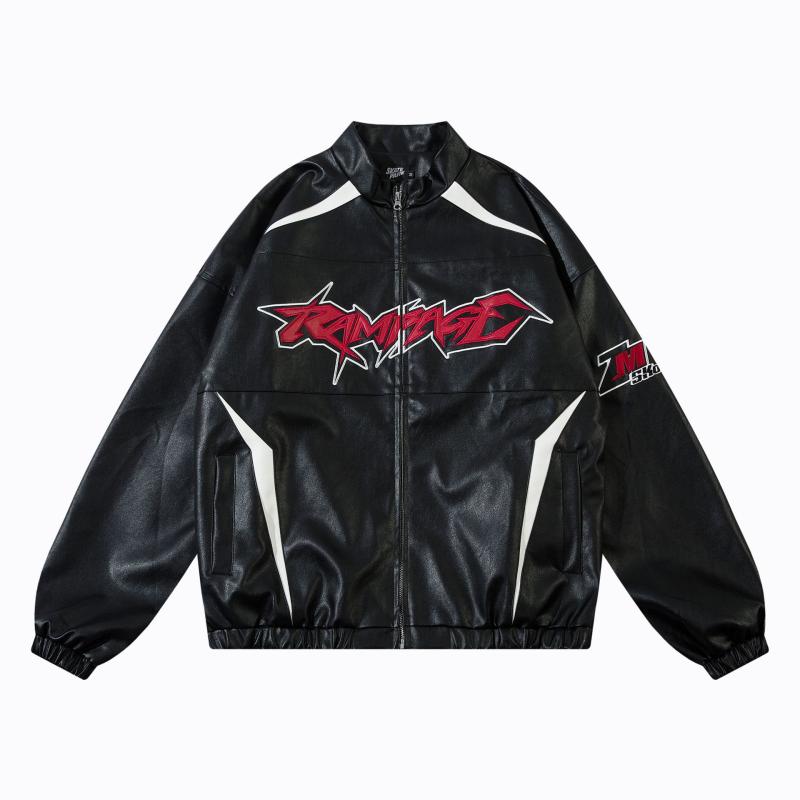 ジャケット ユニセックス 秋冬 アメリカンレトロ ストリートカジュアル フェイクレザー レーシング ラ..