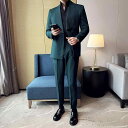 スーツ メンズ 韓国風 ダブルブレスト シャールカラー スリムシルエット セットアップ ツーピース ダークグリーン 春秋 ポリエステル素材 しわになりにくい