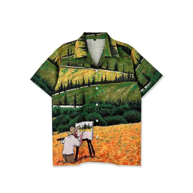 シャツ ユニセックス メンズ レディース ハワイアン 半袖 オーバーサイズ ルーズフィット 花柄 総柄 風景柄 ポリエステル 薄手 シワになりにくい イージーケア 開襟 春夏 カジュアル リゾート ビーチ