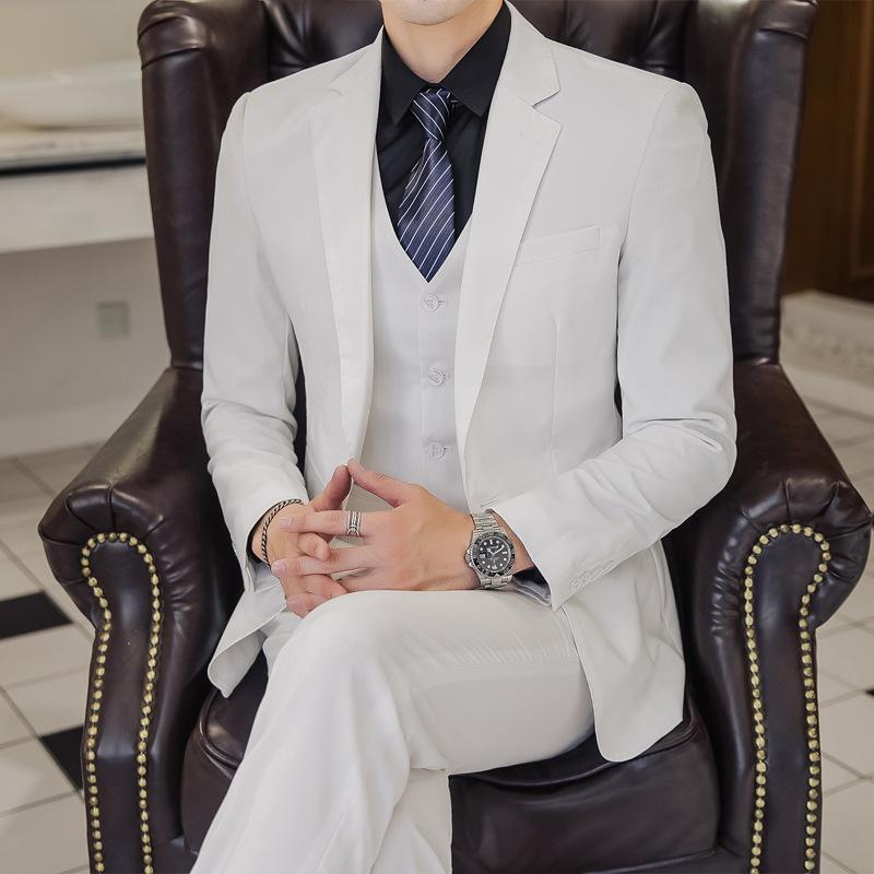 スーツ メンズ 男性用 スリーピース 3点セット ジャケット ベスト スラックス ホワイト 白 ビジネス フォーマル カジュアル 結婚式 披露宴 二次会 パーティー イベント 宴会 新郎介添人 大きいサイズ スリムフィット シワになりにくい