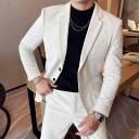 カジュアルスーツ メンズ 男性用 秋冬 コーデュロイ ジャケット スリムフィット ツーピース セットアップ しわになりにくい ポリエステル素材 普段使い ビジネス きれいめ 韓国ファッション ブラック オフホワイト キャラメル