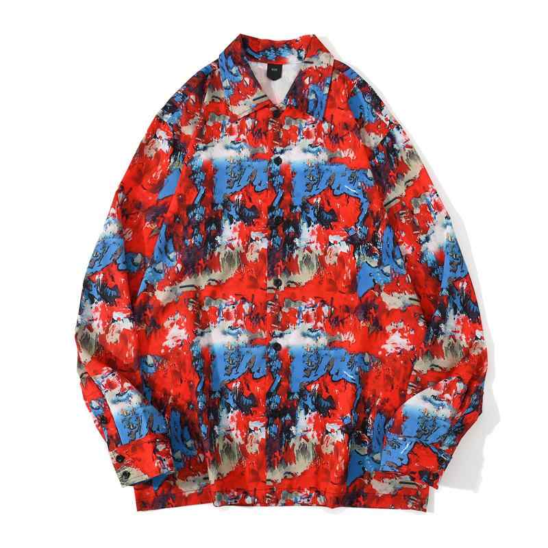 シャツ メンズ 春秋 ゆったり ビッグシルエット ヴィンテージ レトロ バロック風 アートプリント 総柄 長袖 ポリエステル 普段使い カジュアル