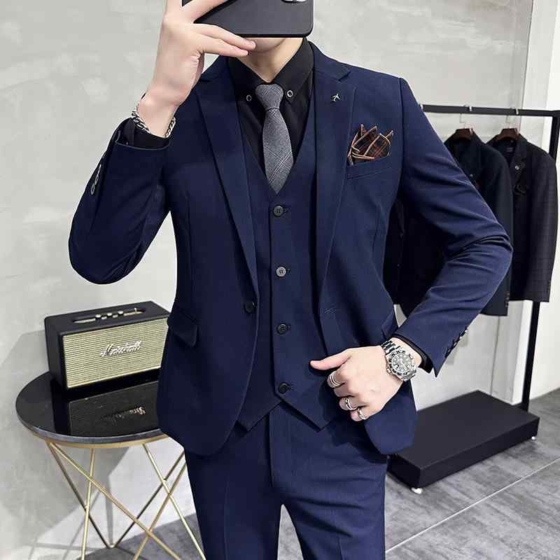 スーツ メンズ 男性用 結婚式 披露宴 新郎 フォーマル スリーピース セットアップ ビジネス 無地 スリムフィット 大きいサイズ ビッグサイズ しわになりにくい 防シワ ポリエステル 黒 紺 グレー オールシーズン対応