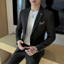 スーツ メンズ スリムフィット 韓国風 無地 2つボタン シングルブレスト ツーピース セットアップ ビジネス フォーマル 宴会 礼服 春秋 ポリエステル 形態安定