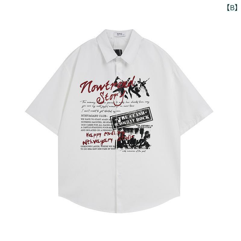 シャツ メンズ レディース 男女兼用 半袖 ゆったり オーバーサイズ オープンカラー レタープリント ロゴプリント 個性派デザイン レトロ 綿混 春夏 ビーチ リゾート 薄手 イージーケア