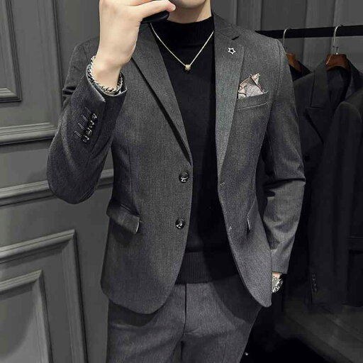 スーツ メンズ スリムフィット 2点セット ジャケット スラックス 結婚式 新郎 フォーマル ビジネス パーティー 礼服 しわになりにくい サイドベンツ 韓国風 グレー ブラック スーツ メンズ スリムフィット 2点セット ジャケット スラックス 結婚式 新郎 フォーマル ビジネス パーティー 礼服 しわになりにくい サイドベンツ 韓国風 グレー ブラック