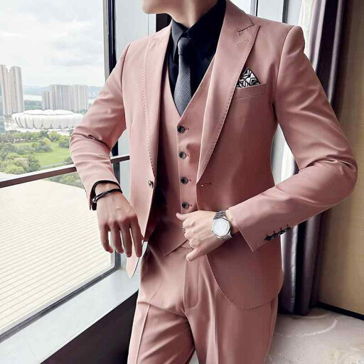 スーツ メンズ スリーピース 3点セット 結婚式 新郎 披露宴 礼服 フォーマル タキシード カジュアル スリムフィット ライトビジネス ブリテッシュスタイル ピンク ミストブルー 化学繊維混紡 スーツ メンズ スリーピース 3点セット 結婚式 新郎 披露宴 礼服 フォーマル タキシード カジュアル スリムフィット ライトビジネス ブリテッシュスタイル ピンク ミストブルー 化学繊維混紡