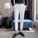スラックス メンズ 春夏 クロップドパンツ スリム テーパード ノンアイロン ドレープ感 ストレッチ 化繊混紡 切り替えウエスト ビジネスカジュアル デイリーユース ホワイト ブラック
