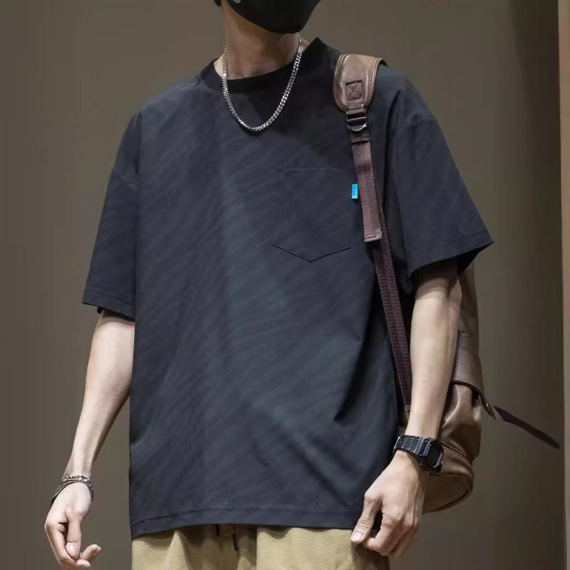 Tシャツ メンズ 夏 接触冷感 半袖 五分袖 速乾 軽量 薄手 通気性 ラウンドネック ストライプ柄 ゆったり 大きいサイズ ビッグシルエット ナイロン トップス カジュアル 普段使い