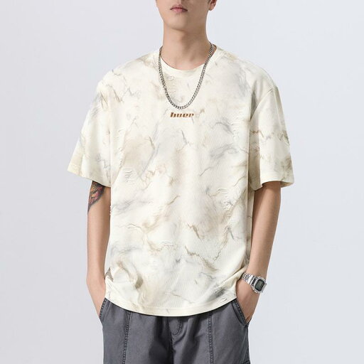 Tシャツ メンズ 半袖 ゆったり ルーズフィット カジュアル ストリート系 薄手 接触冷感 フェイクダメージ 夏 クルーネック 吸湿速乾 綿混 Tシャツ メンズ 半袖 ゆったり ルーズフィット カジュアル ストリート系 薄手 接触冷感 フェイクダメージ 夏 クルーネック 吸湿速乾 綿混
