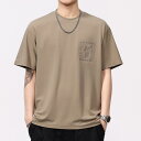 Tシャツ メンズ 高級感 桑蚕シルク 接触冷感 刺繡 半袖 薄手 ゆったり スポーツ クルーネック 春夏 カジュアル 通気性 吸湿速乾 再生繊維 ドロップショルダー