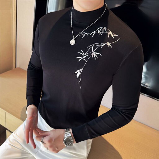Tシャツ メンズ 男性用 秋冬春 トップス 刺繡 モックネック 長袖 ベースレイヤー インナー スリムフィット コットン 耐久性 無地 カジュアル プルオーバー 普段使い 日常 Tシャツ メンズ 男性用 秋冬春 トップス 刺繡 モックネック 長袖 ベースレイヤー インナー スリムフィット コットン 耐久性 無地 カジュアル プルオーバー 普段使い 日常