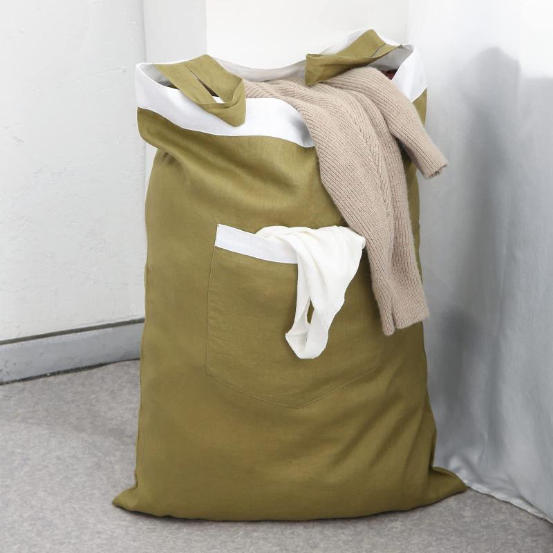 ランドリーバスケット バイカラー 綿麻 洗える ウォッシャブル 大容量 折りたたみ 家庭用 室内 クローゼット 衣類収納 洗濯物入れ 整理バッグ 多用途 ストレージバスケット