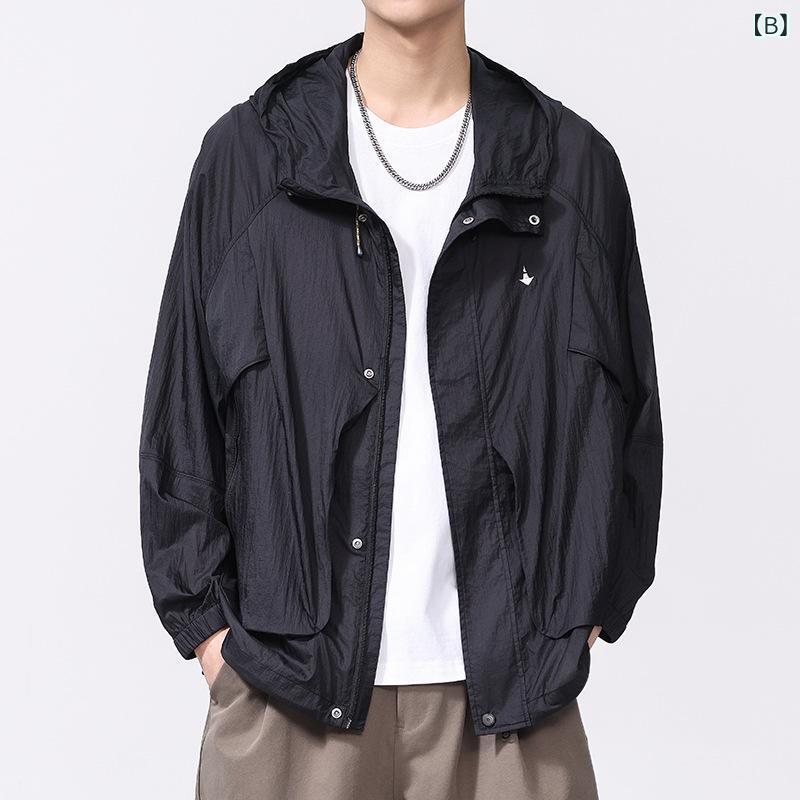 ジャケット メンズ 男性用 薄手 配色 パーカー 接触冷感 紫外線対策 普段使い レジャー ブラック ホワイト系