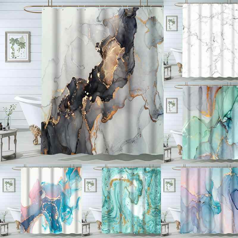 シャワーカーテン 3Dデジタルプリント 防水 撥水 厚手 大理石柄 マーブル模様 ポリエステル製 バスルーム 浴室 目隠し 間仕切り モダン シンプル スタイリッシュ(x2)