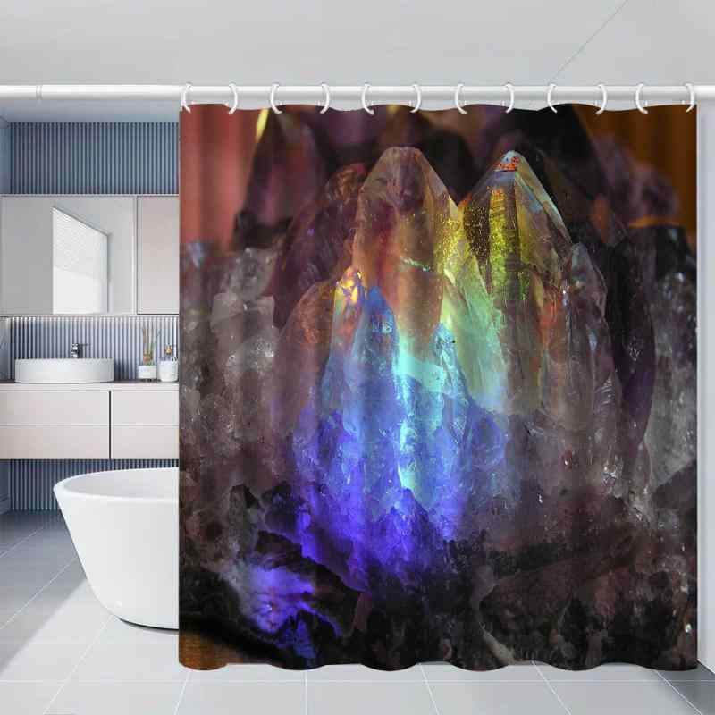 シャワーカーテン バスカーテン 防水 撥水 ポリエステル製 3Dデジタルプリント 美しいクリスタル柄 おしゃれ モダン エレガント バスルーム 浴室