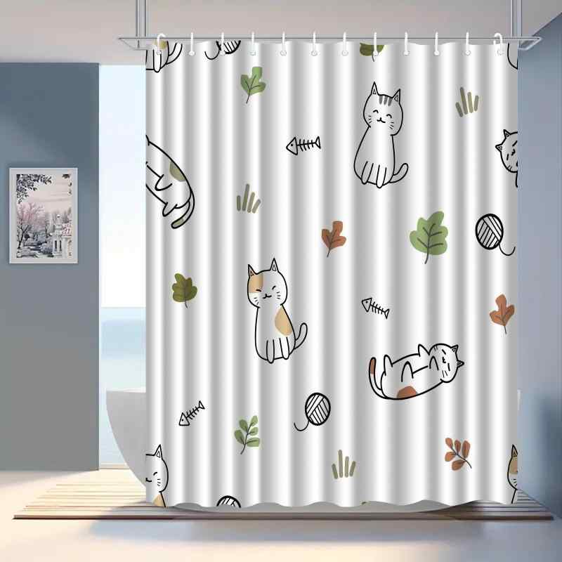 シャワーカーテン 防水 防カビ 3Dデジタルプリント 猫柄 バスルーム 浴室 浴槽 お風呂用 間仕切り 目隠し ドア 穴あけ不要 ポリエステル モダン シンプル おしゃれ