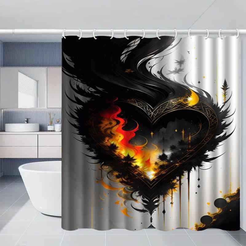 シャワーカーテン 3Dデジタルプリント ポリエステル 防水 厚手 浴室 間仕切り モダン シンプル柄 穴あけ不要