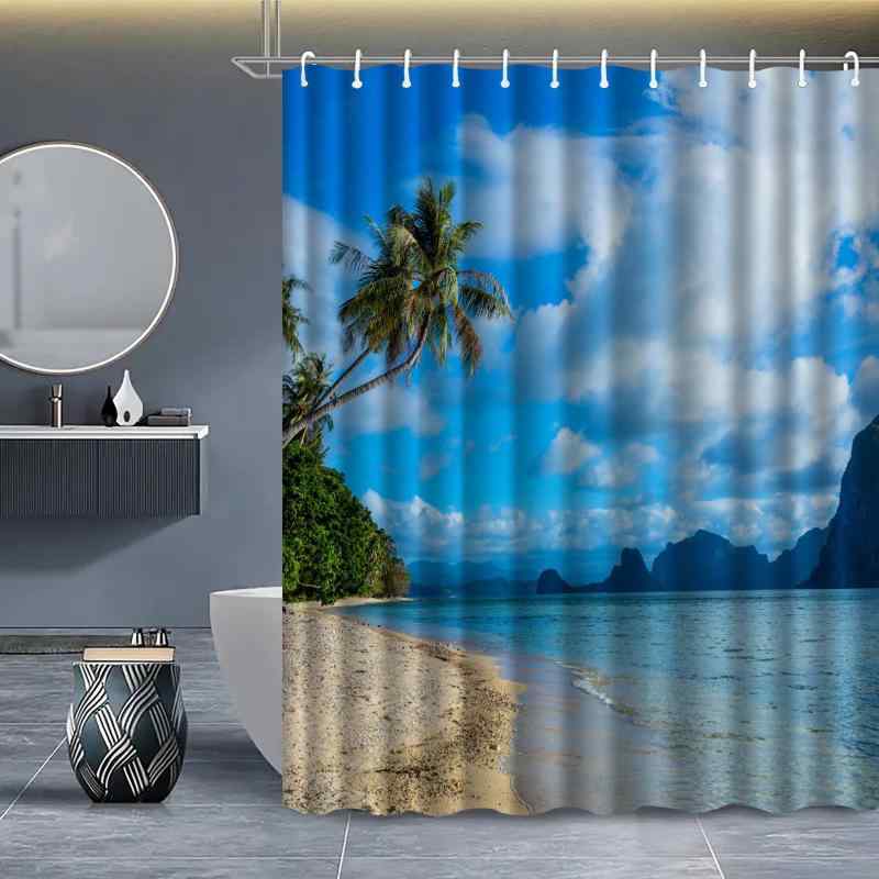 シャワーカーテン ビーチ 海辺 風景 ポリエステル 防水 撥水 防カビ バスルーム お風呂 間仕切り 目隠し おしゃれ デザイン