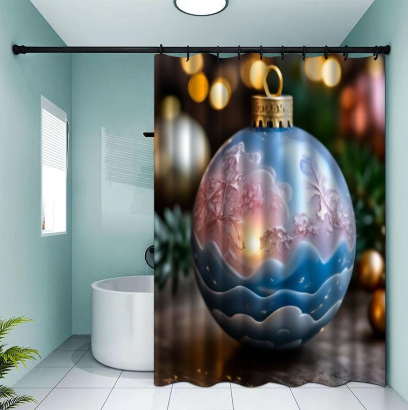 シャワーカーテン バスルーム用 クリスマス柄 デジタルプリント 厚手 ポリエステル製 穴開け不要 突っ張り式 取り付け簡単 防水 防カビ 撥水加工 抗菌