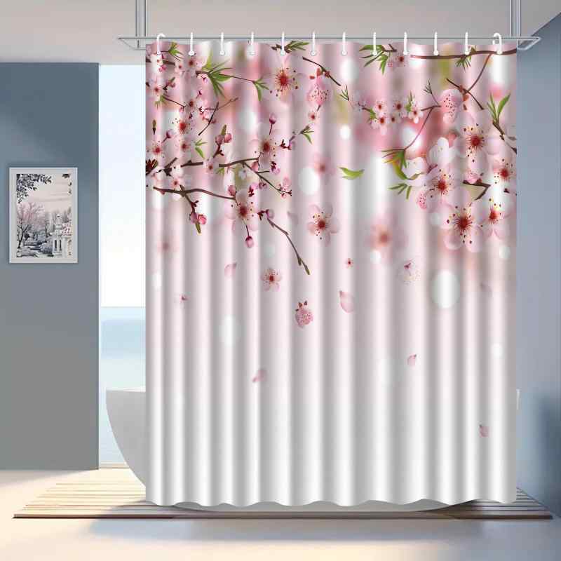 シャワーカーテン バスカーテン 防水 防カビ 防汚加工 厚手 デジタルプリント 小花柄 ポリエステル モダン スタイリッシュ バスルーム 浴室 お風呂場 穴開け不要 突っ張り棒式