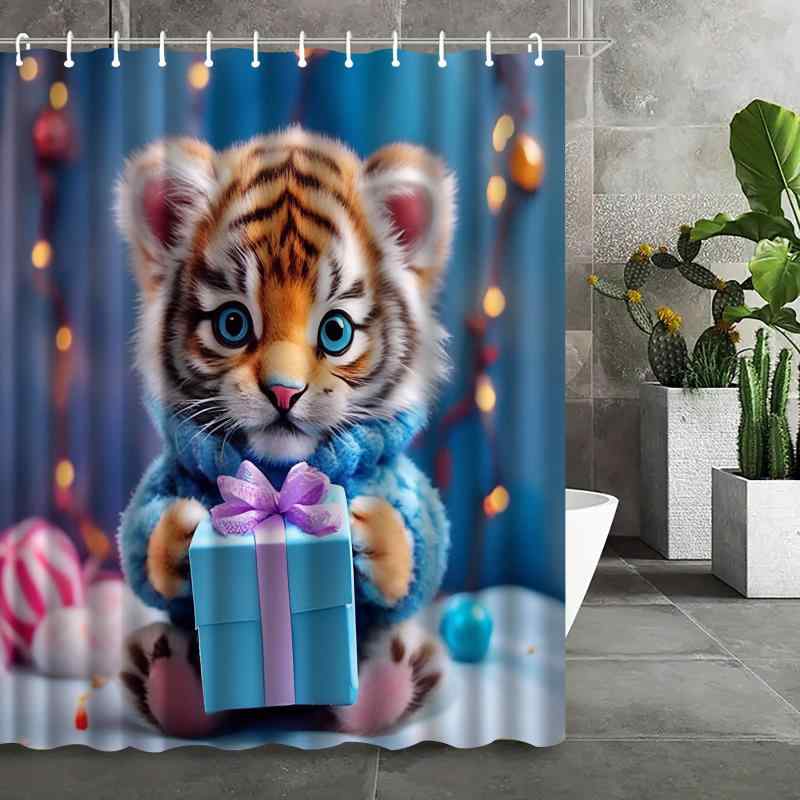 シャワーカーテン かわいい タイガー柄 ポリエステル 防水 撥水加工 バスルーム トイレ 脱衣所 間仕切り 穴あけ不要 つっぱり式 お風呂 洗面所 目隠し おしゃれ インテリア