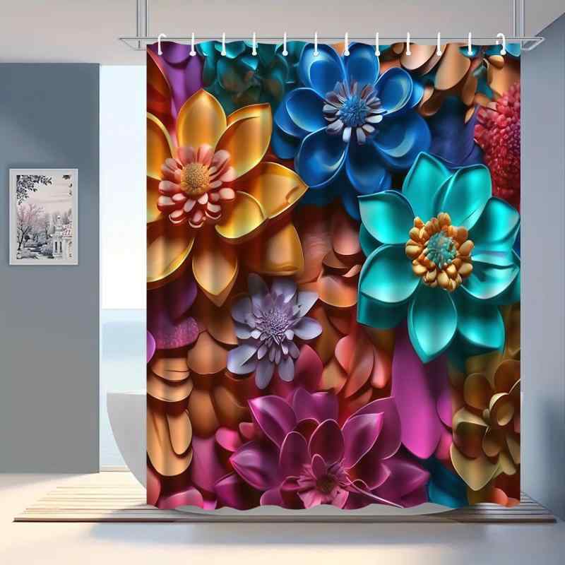 シャワーカーテン バスルーム 間仕切り 防水 ポリエステル製 カントリー調 花柄 ローズ柄 カラフル お風呂 脱衣所 インテリア おしゃれ