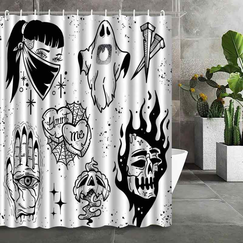 シャワーカーテン 厚手 ポリエステル デジタルプリント 突っ張り棒タイプ 防水 防カビ モダン シンプル..