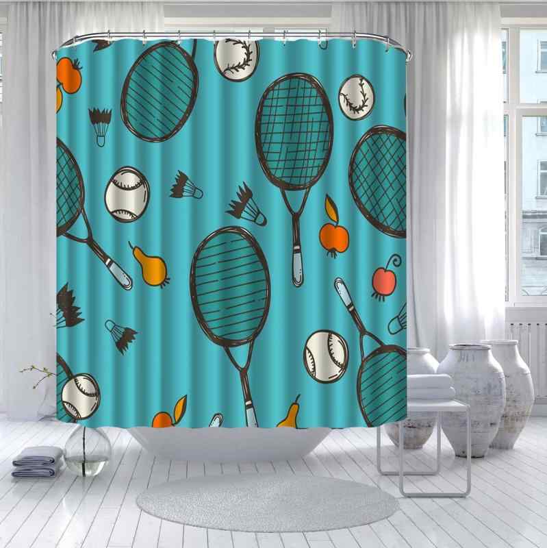シャワーカーテン テニス柄 スポーツデザイン デジタルプリント おしゃれ ユニーク 防水 ポリエステル ..