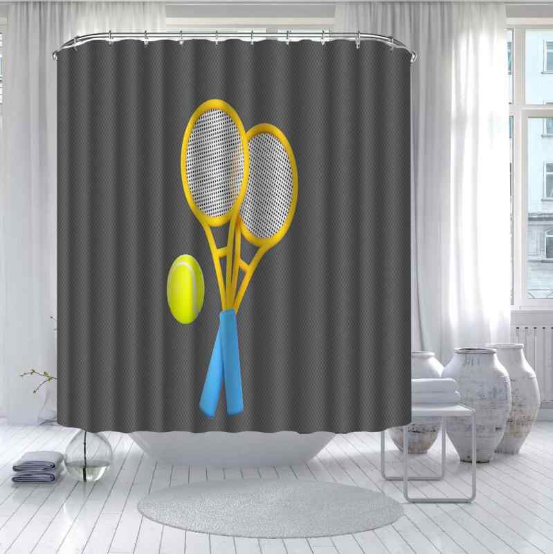 シャワーカーテン 浴室 間仕切り テニス柄 スポーツデザイン 防水 ポリエステル デジタルプリント おし..