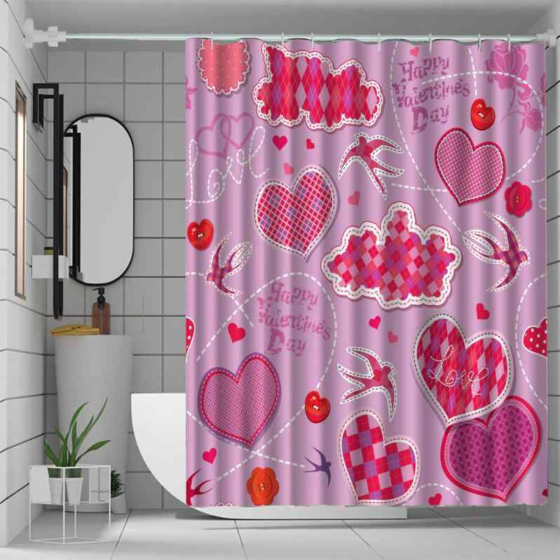 シャワーカーテン バレンタイン 防水 ポリエステル デジタルプリント 浴室 バスルーム お風呂 間仕切り 目隠し 防カビ 水はね防止 アメリカンデザイン