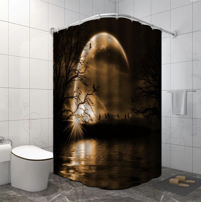 シャワーカーテン 月 風景 デジタルプリント 防水 ポリエステル バスルーム お風呂 目隠し 間仕切り 水はね防止 防カビ 突っ張り棒対応