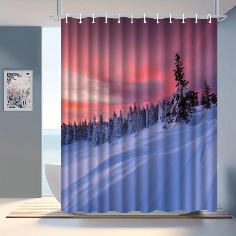 シャワーカーテン 雪景色 風景 冬 デジタルプリント 防水 はっ水 ポリエステル バスルーム 間仕切り 目隠し 水はね防止 インテリア おしゃれ