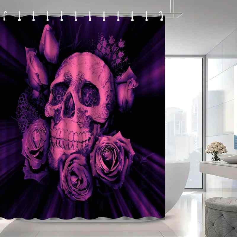 シャワーカーテン スカル ドクロ 3Dデジタルプリント 総柄 防水 防カビ ポリエステル バスルーム 浴室 お風呂 穴あけ不要 目隠し 間仕切り アメリカン