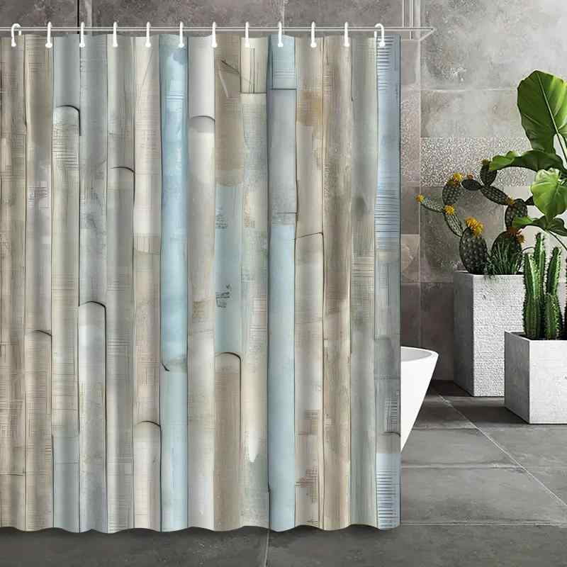 シャワーカーテン 木目柄 防水 撥水 ポリエステル製 モダン シンプル 浴室 バスルーム 洗面所 間仕切り 目隠し 取り付け簡単