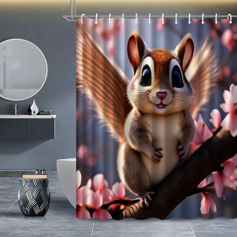 シャワーカーテン 防水 撥水加工 ポリエステル素材 かわいい リス柄 アニマル模様 バスルーム 間仕切り..