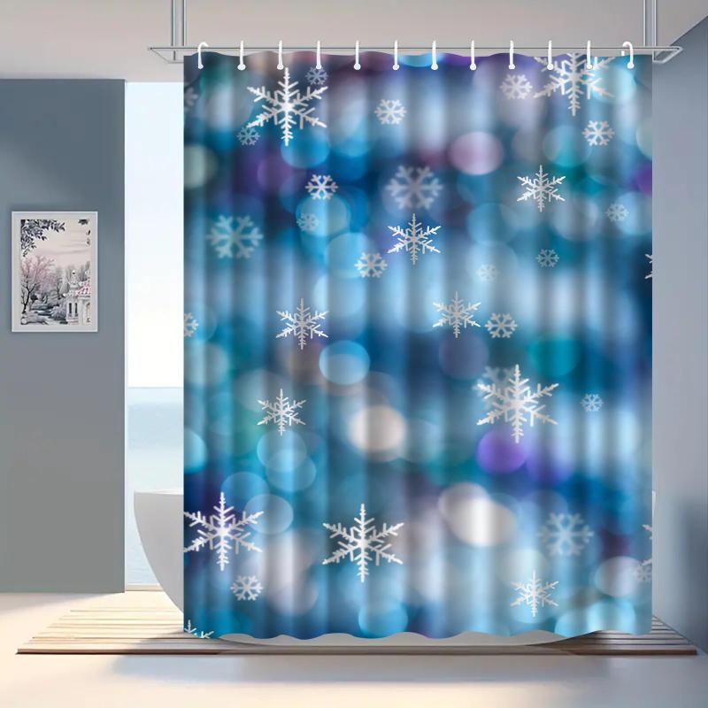 シャワーカーテン クリスマス スノーフレーク柄 浴室 バスルーム ポリエステル 防水 デジタルプリント 防カビ 目隠し 突っ張り棒対応 穴あけ不要