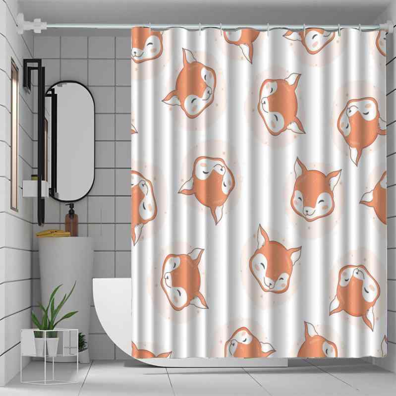 シャワーカーテン かわいい 狐柄 フォックス柄 デジタルプリント 防水 撥水 防カビ ポリエステル バスルーム お風呂用 間仕切り 目隠し 水はね防止