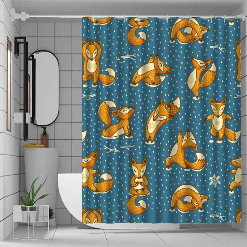 シャワーカーテン バスカーテン 防水 撥水加工 目隠し 間仕切り ポリエステル製 かわいいキツネ柄 浴室 脱衣所 お風呂場 洗面所 ユニットバス 防カビ加工 水はね防止 おしゃれ 通年