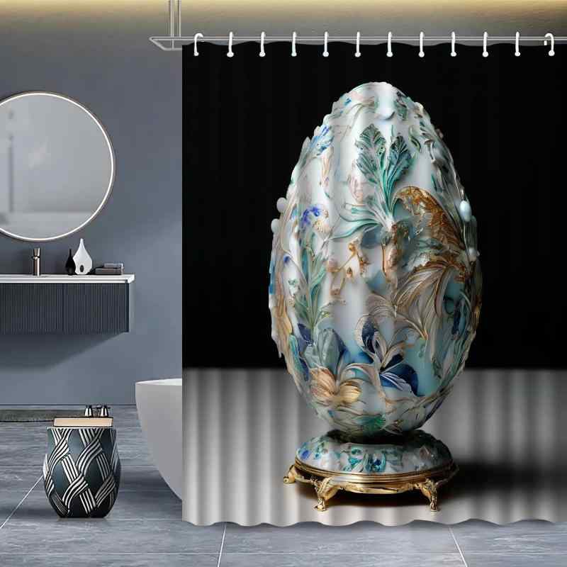 シャワーカーテン 厚手 防水 防カビ ポリエステル製 シンプル モダン 浴室 バスルーム 目隠し 間仕切り イースターエッグ柄 撥水加工 速乾 軽量 穴あけ不要 家庭用 ホテル用