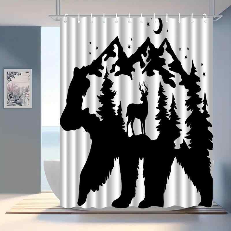 シャワーカーテン 森林動物柄 デジタルプリント 防水 撥水加工 バスルーム 浴室 間仕切り パーテーション 水はね防止 ポリエステル