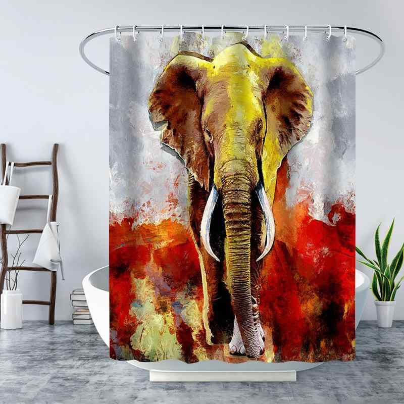 シャワーカーテン 防水 防カビ ポリエステル モダン シンプル 個性的 デザイン デジタルプリント ゾウ柄 おしゃれ 浴室 お風呂 バスルーム 間仕切り インテリア(x2)