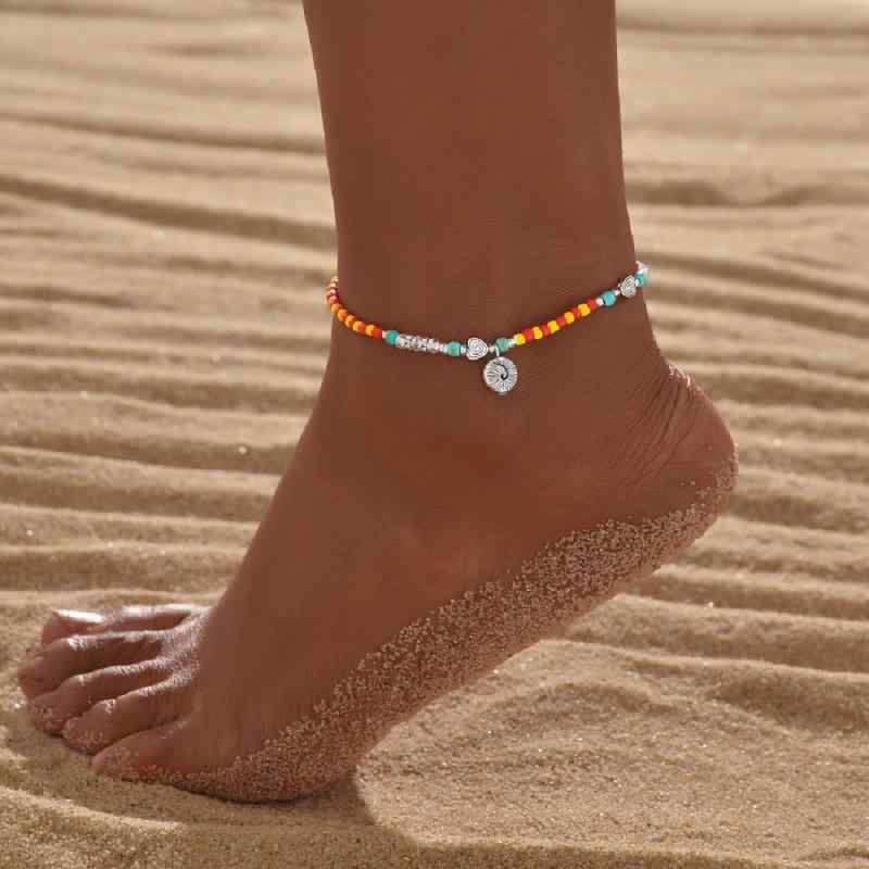 アンクレット レディース マリンテイスト 巻き貝 スパイラル ハート 合金 カラフル ビーズ 伸縮性 足元アクセサリー ビーチ リゾート サマー カジュアル デイリーユース