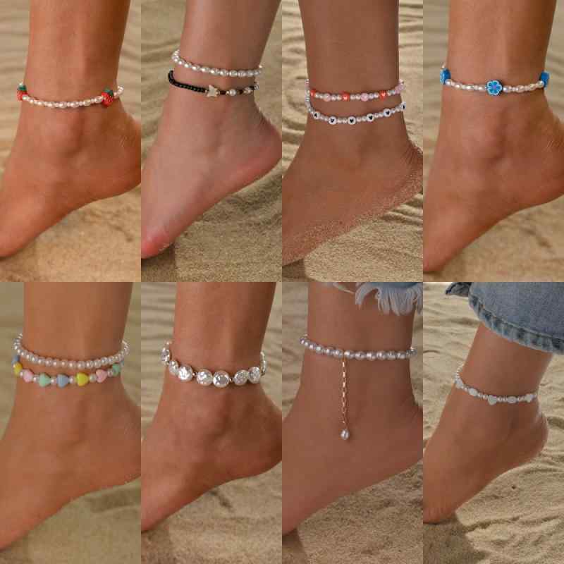 アンクレット レディース 女性用 おしゃれ エレガント 上品 伸縮性 変形 不規則 パール ビーチ リゾー..