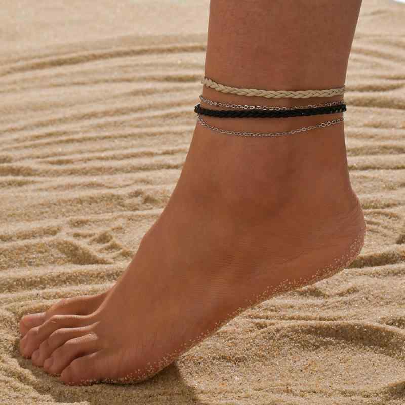 アンクレット レディース レトロ ヴィンテージ ビーチ リゾート マリン レザーコード 革紐 編み込み 多..