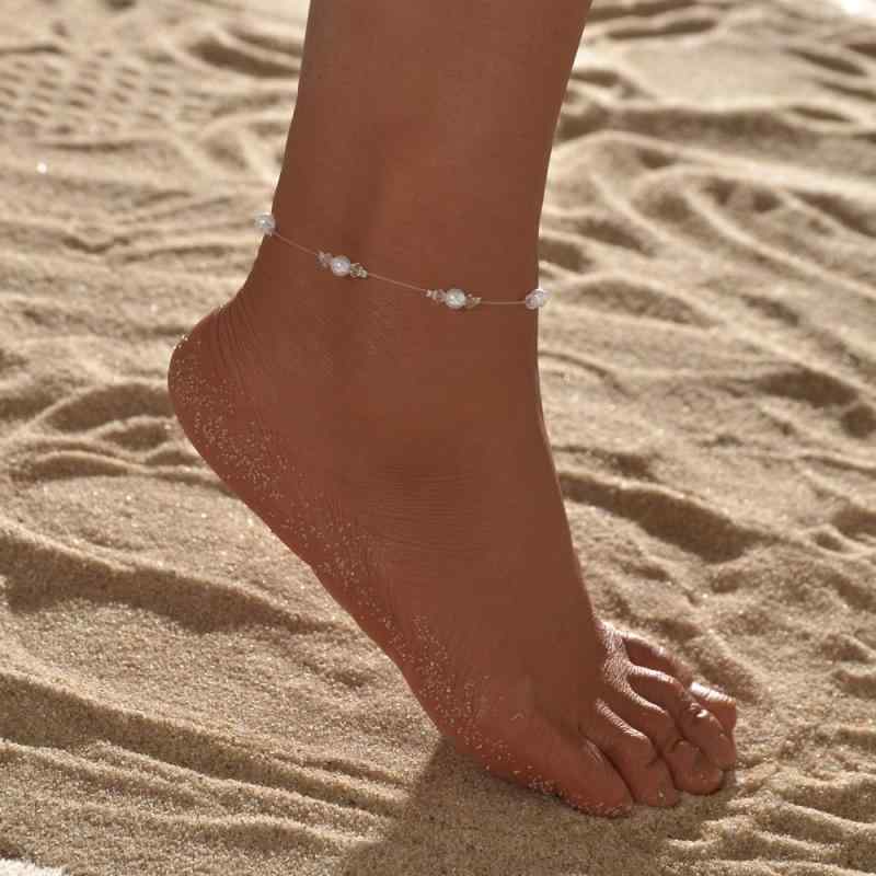 アンクレット レディース パール 透明フィッシュライン 華奢 シンプル おしゃれ 春夏 リゾート パーティー 普段使い 幾何学