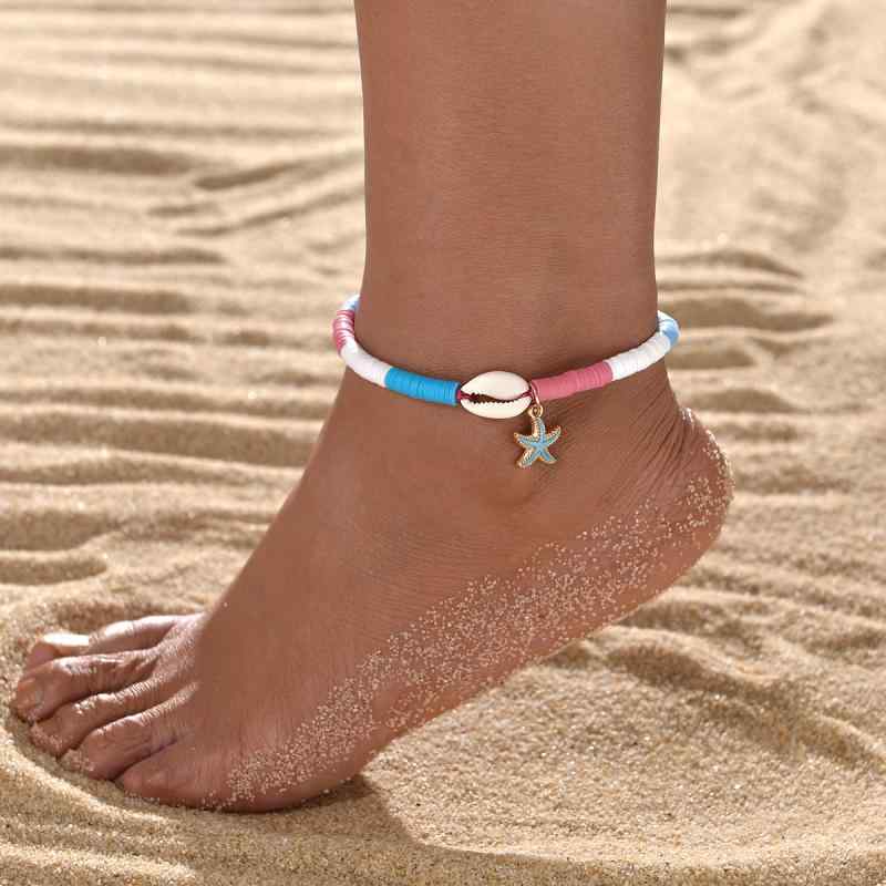 アンクレット レディース ボヘミアン エスニック リゾート 春夏 ヒトデ 貝殻 チャーム 飾り 合金 樹脂..