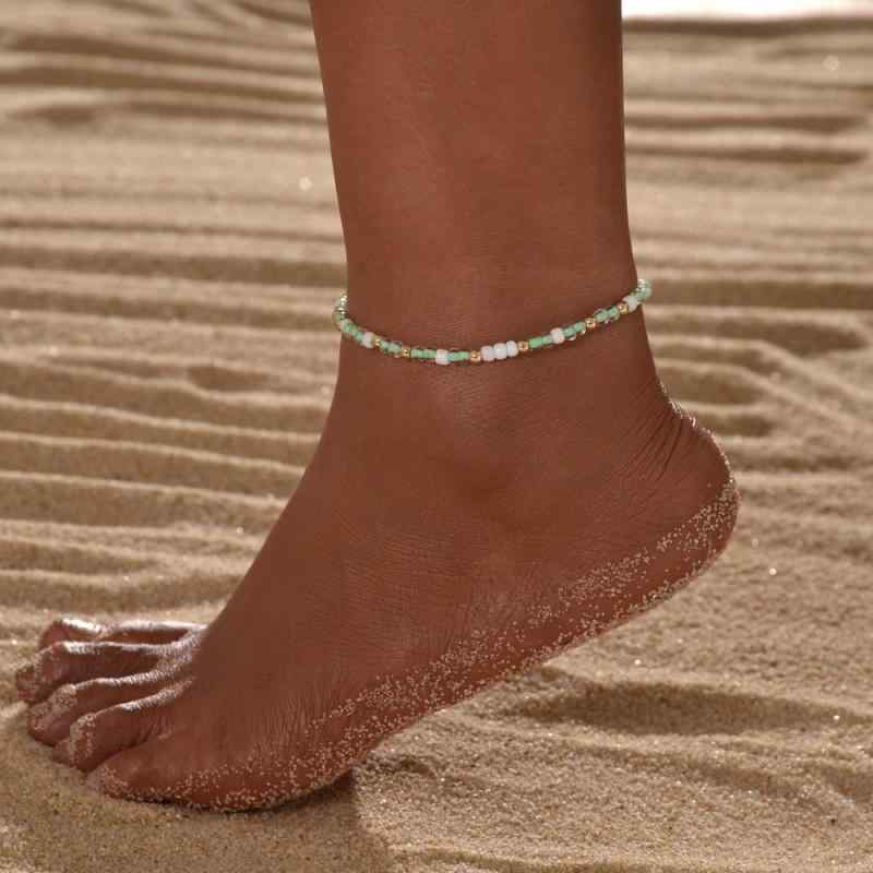アンクレット レディース おしゃれ 個性的スタイル カラフル ビーズ 軽量 防水 ワックスコード 編み込み サイズ調節可能 ビーチ リゾート パーティー 向け
