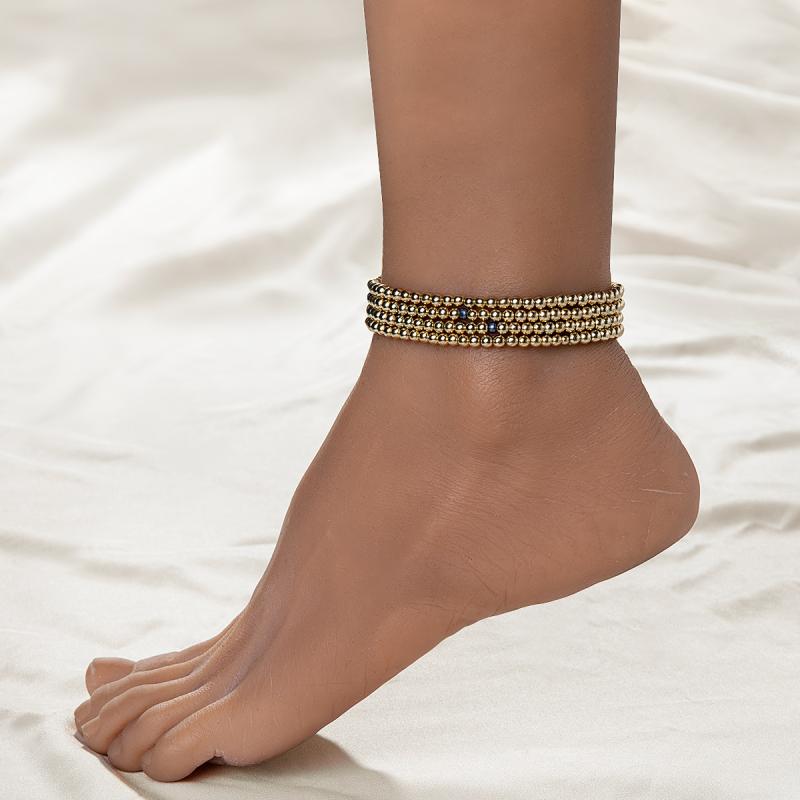 アンクレット レディース 女性用 4点セット CCBビーズ パール風 ハンドメイド 手編み 伸縮性 ゴム仕様 シンプル ベーシック ファッション 軽量 プラスチック 樹脂 アクセサリー ビーチ リゾート 海 旅行 カジュアル 春夏